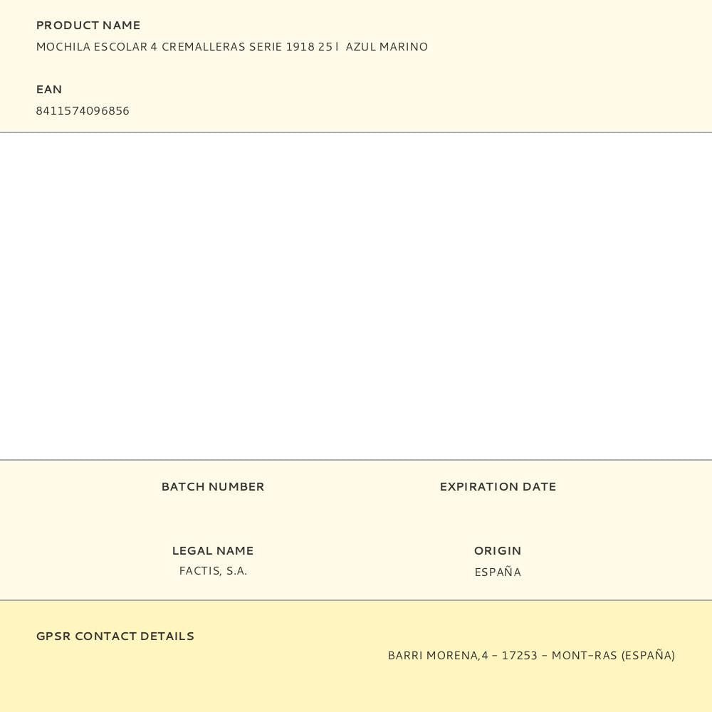 Mochila escolar 4 cremalleras serie 1918 25 l azul marino