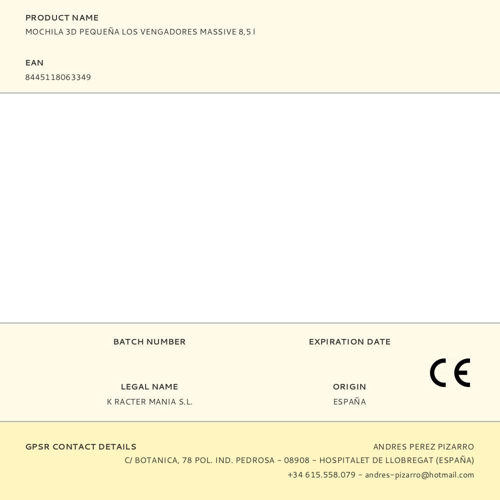 Mochila 3d pequeña los vengadores massive 8,5 l