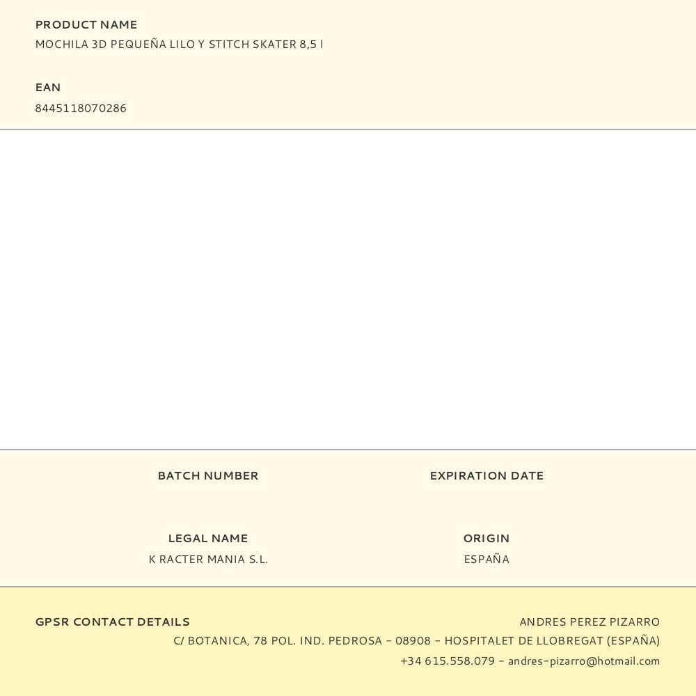 Mochila 3d pequeña lilo y stitch skater 8,5 l