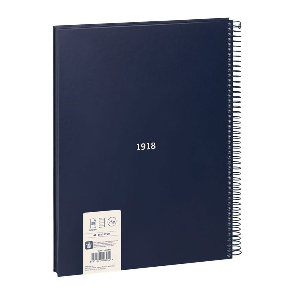 Cuaderno a4 con espiral pautado 7 mm azul marino