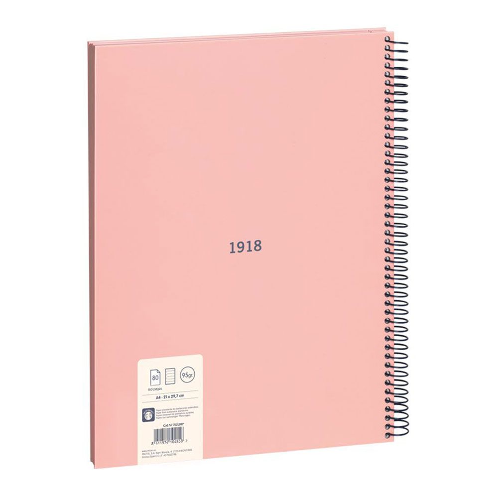 Cuaderno a4 con espiral pautado 7 mm rosa