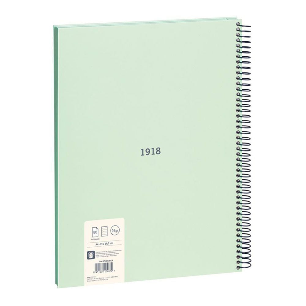 Cuaderno a4 con espiral pautado 7 mm verde