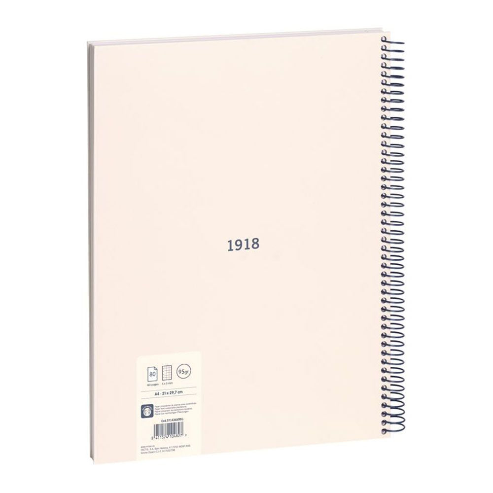Cuaderno a4 con espiral cuadriculado 5 x 5 mm beige