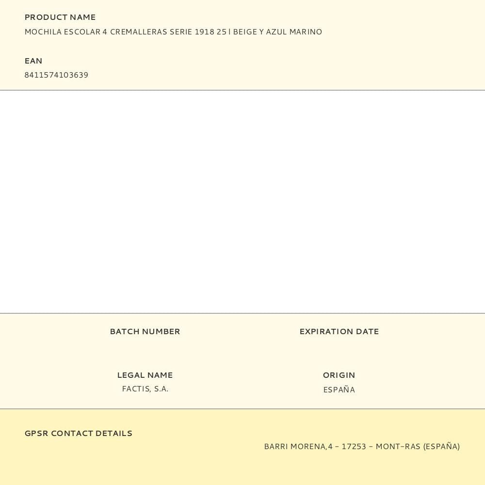 Mochila escolar 4 cremalleras serie 1918 25 l beige y azul marino