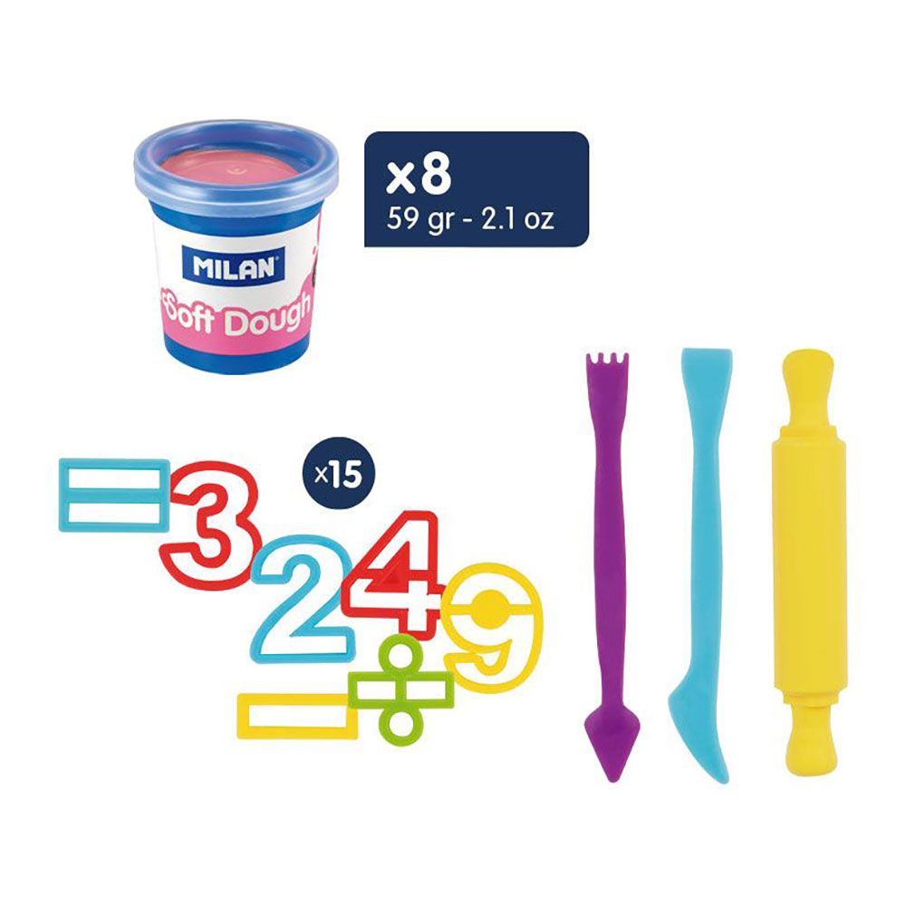 Maletín pasta blanda soft dough 8 botes 59 g con herramientas "números"