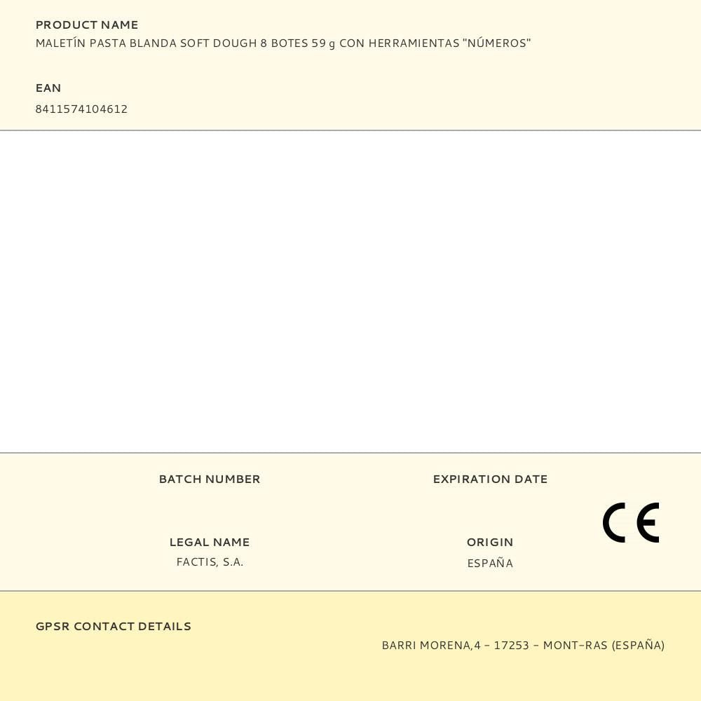 Maletín pasta blanda soft dough 8 botes 59 g con herramientas "números"