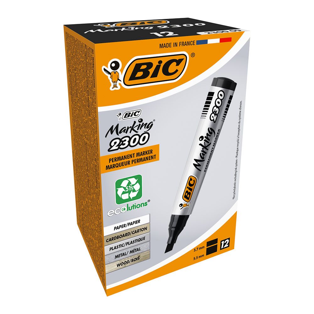 Marcador permanente negro 2300, punta biselada, caja 12 uds