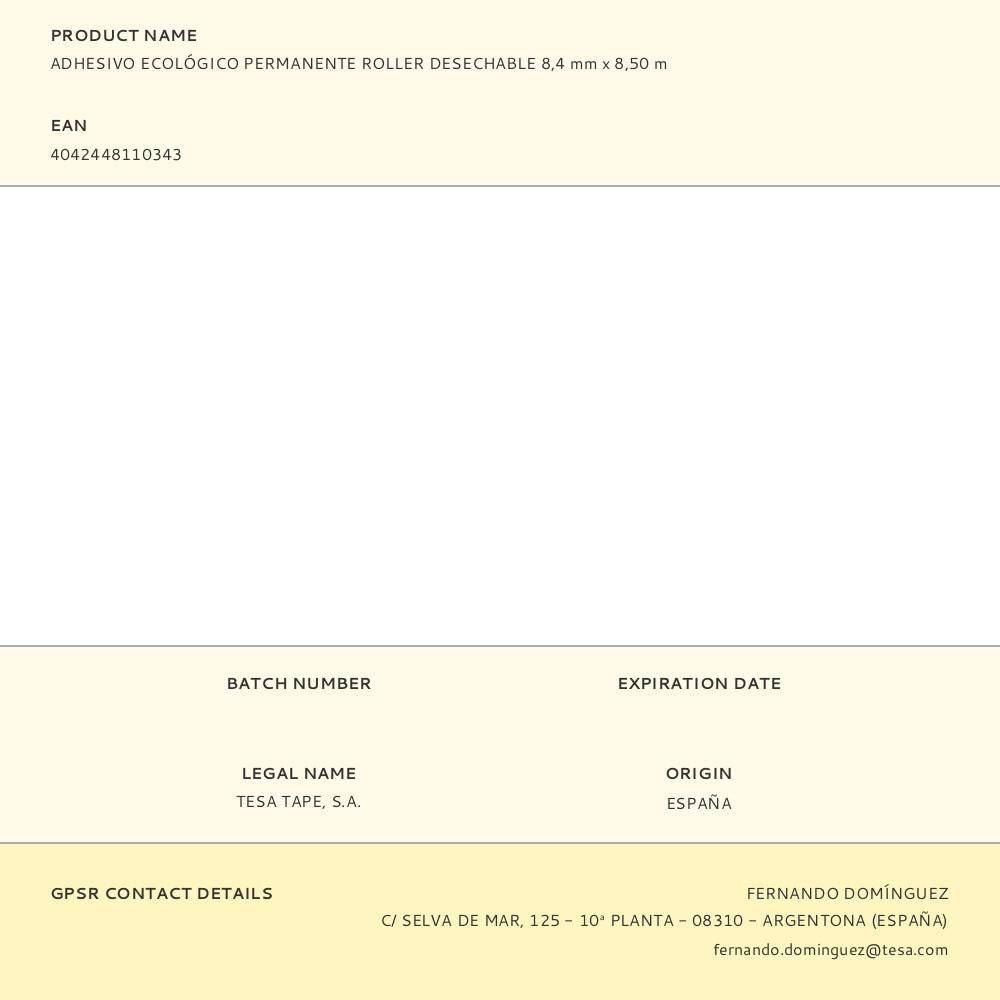 Adhesivo ecológico permanente roller desechable 8,4 mm x 8,50 m
