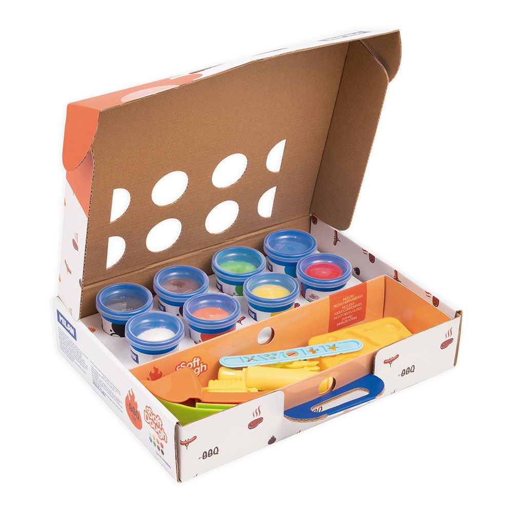 Maletín pasta blanda soft dough 8 botes 59 g con herramientas de barbacoa