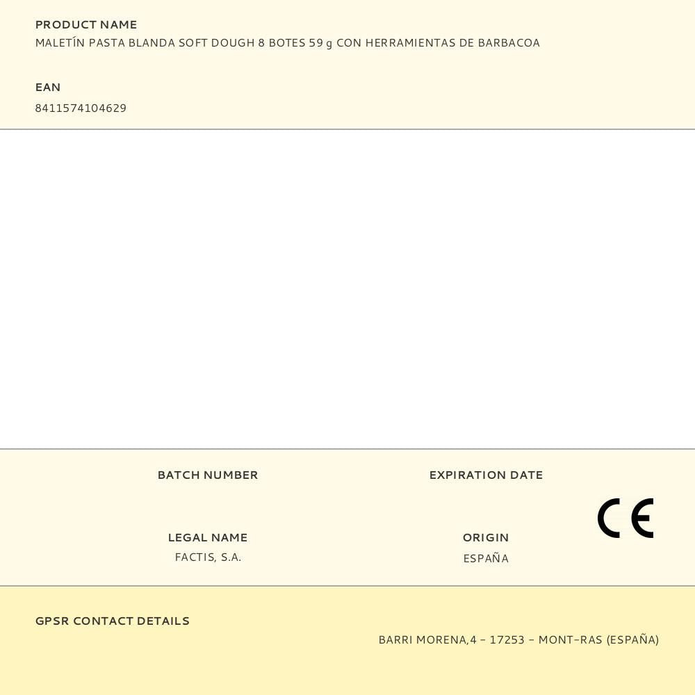 Maletín pasta blanda soft dough 8 botes 59 g con herramientas de barbacoa