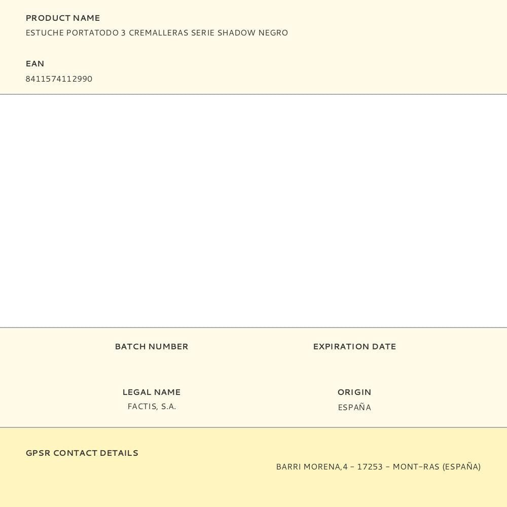 Estuche portatodo 3 cremalleras serie shadow negro