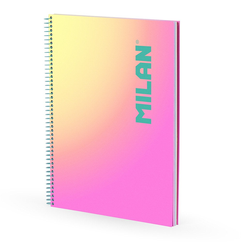 Cuaderno a4, con espiral, tapa dura, 90 hojas cuadriculadas, con 3 bandas de color, serie sunset, rosa