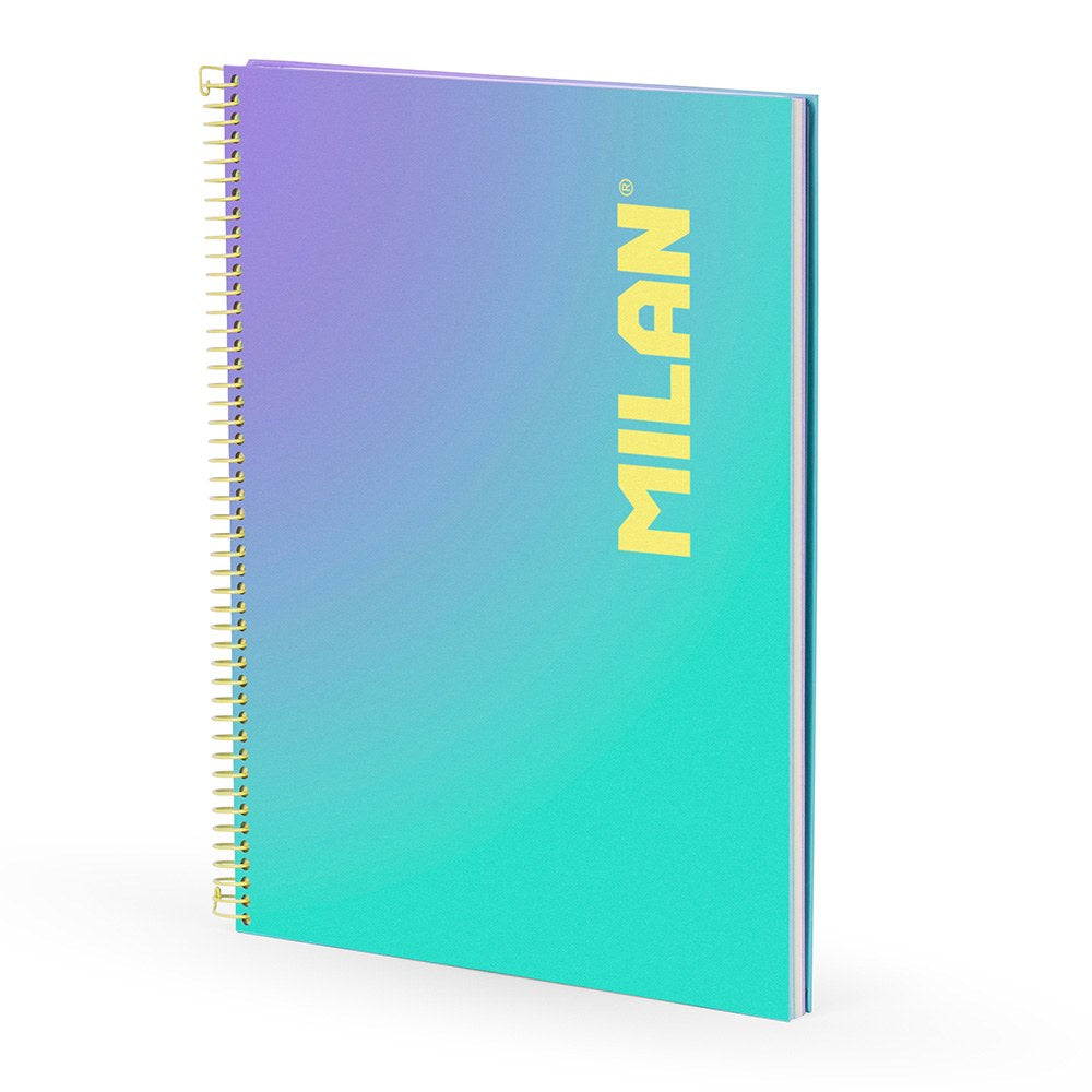 Cuaderno a4, con espiral, tapa dura, 90 hojas cuadriculadas, banda color, turquesa