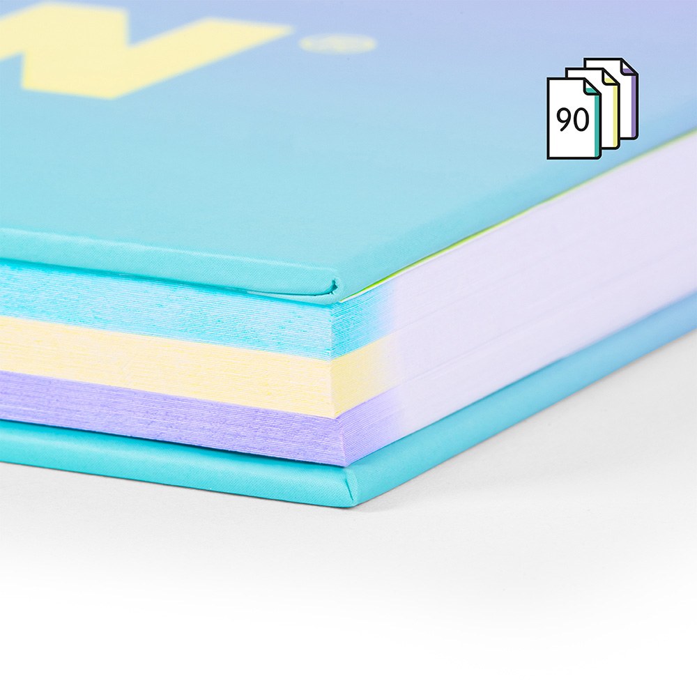 Cuaderno a4, con espiral, tapa dura, 90 hojas cuadriculadas, banda color, turquesa