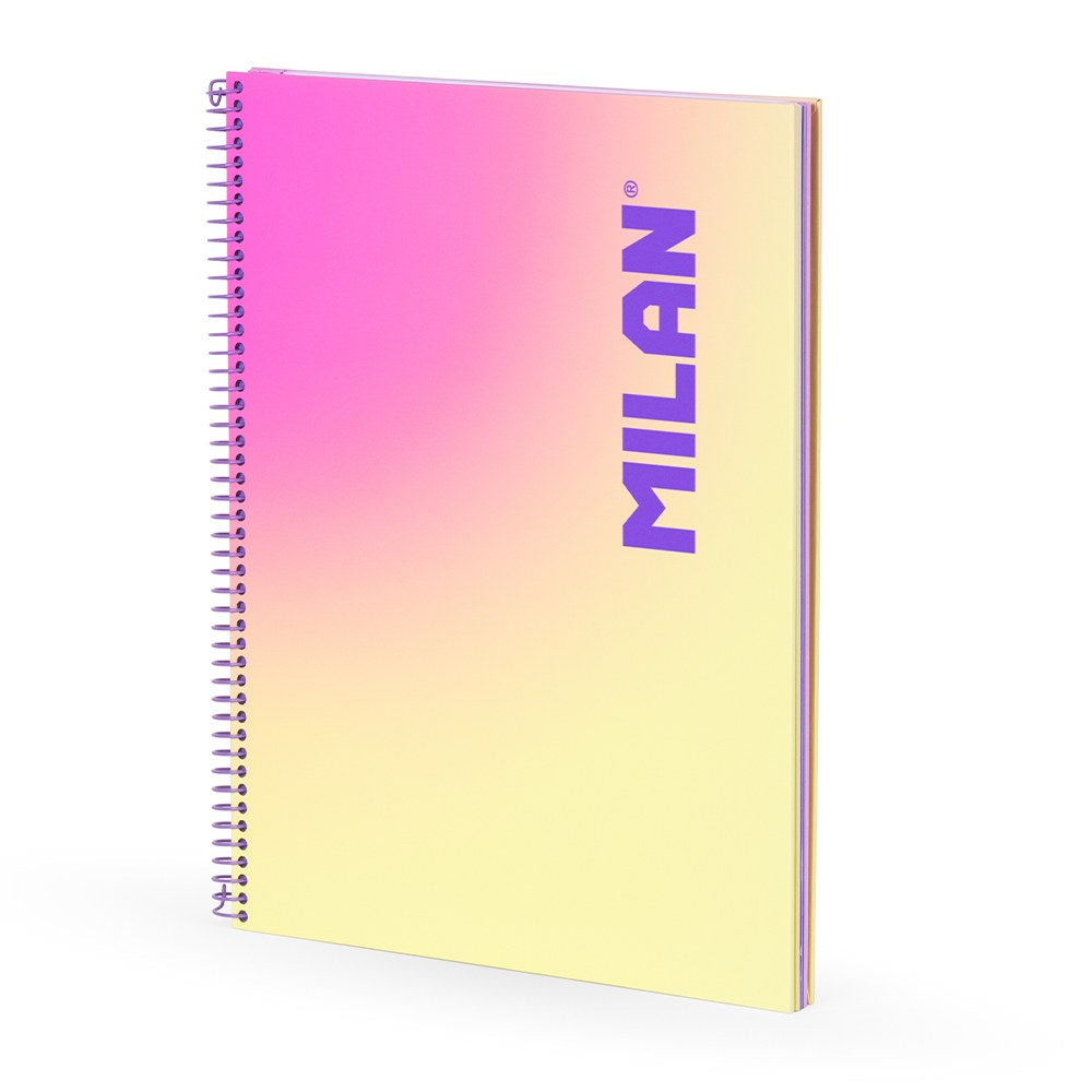 Cuaderno a4, con espiral, tapa dura, 90 hojas cuadriculadas, con 3 bandas de color, serie sunset, amarillo