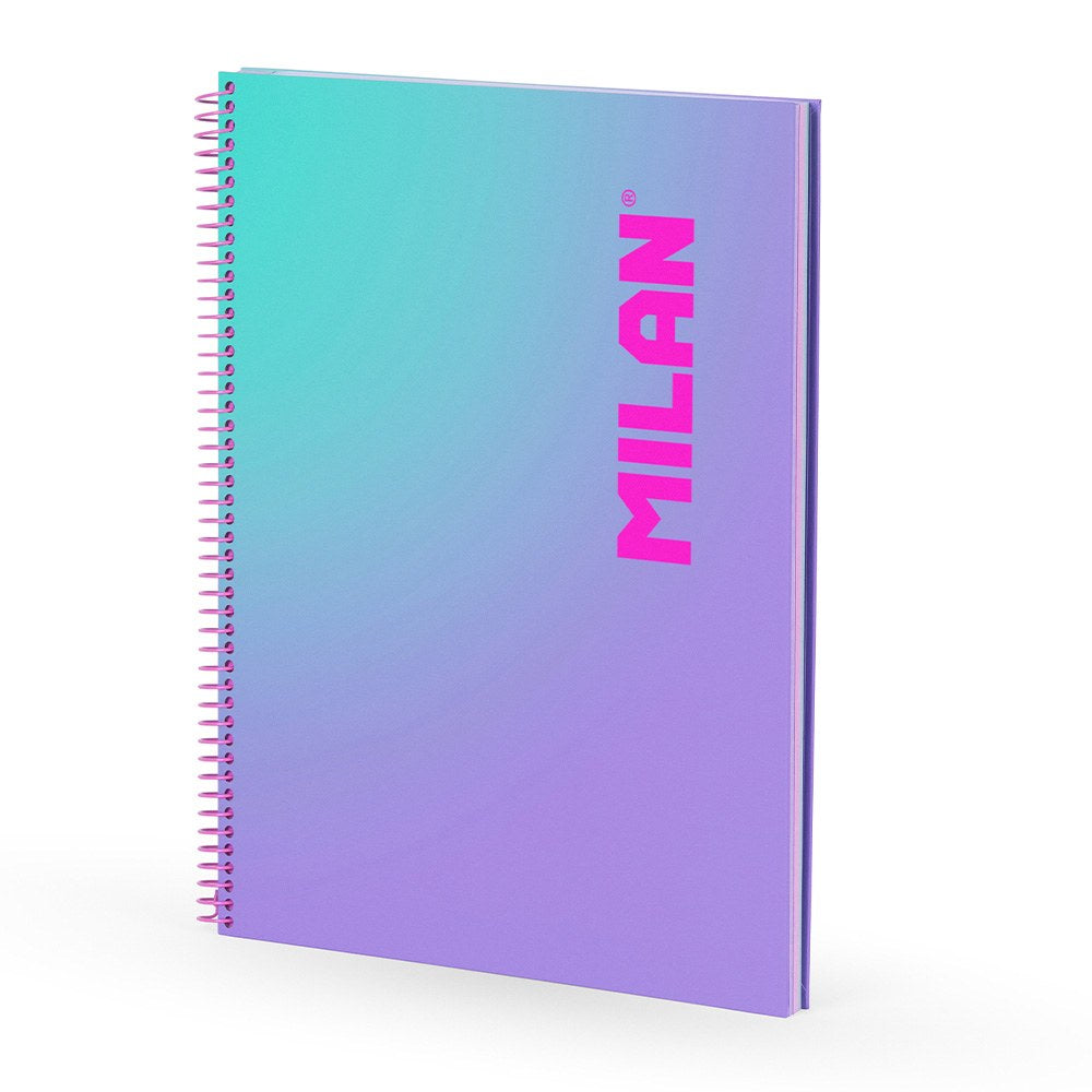 Cuaderno a4, con espiral, tapa dura, 90 hojas cuadriculadas, banda color, lila