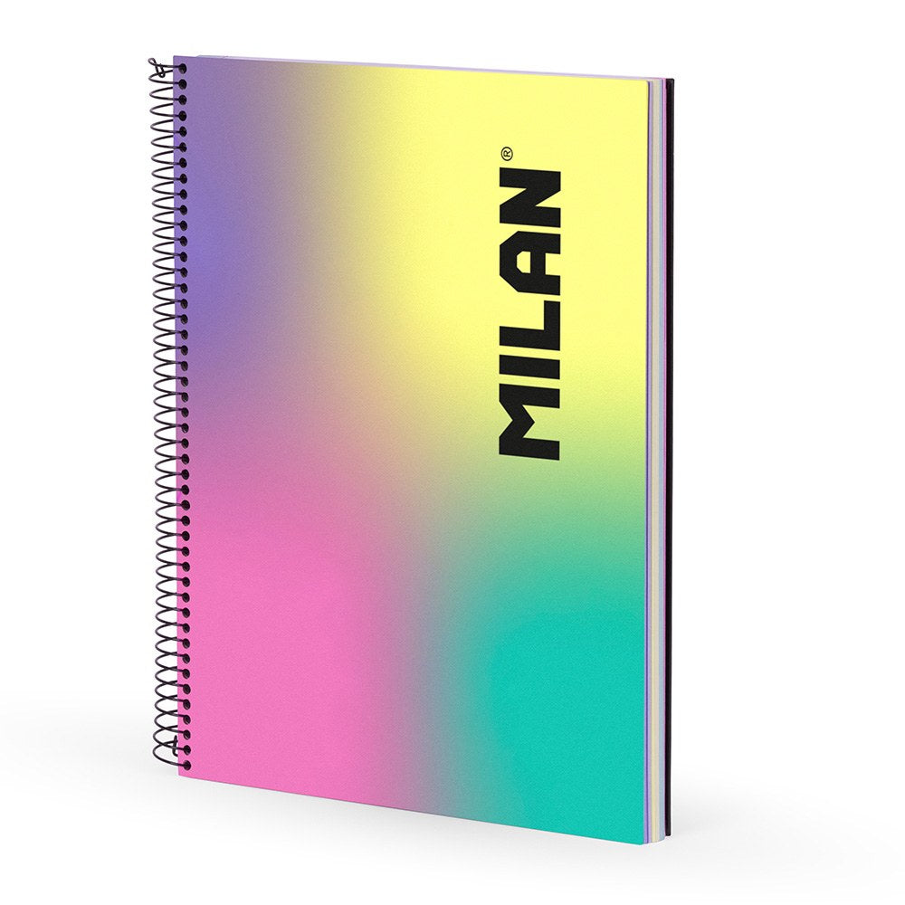 Cuaderno a4, con espiral, tapa dura, 120 hojas cuadriculadas, banda color, multicolor