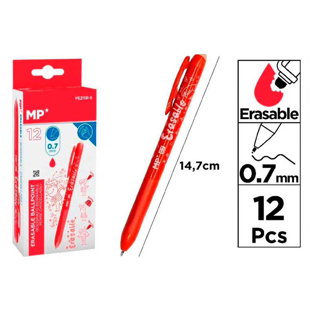Bolígrafo borrable rojo, 12 uds, blister