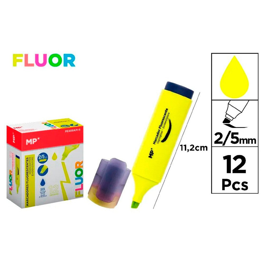 Marcador fluorescente fluor, punta 2/5 mm, amarillo, 12 uds, caja