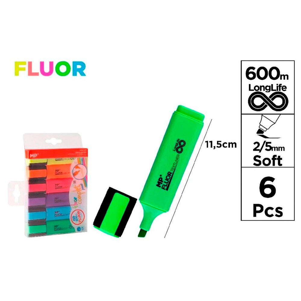 Fluorescentes de colores fluor, 6 uds, blister