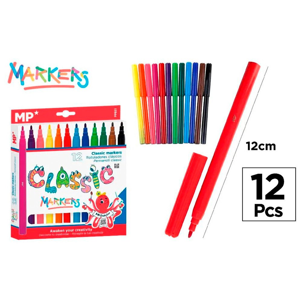 Rotuladores clásicos de colores, 12 uds, blister