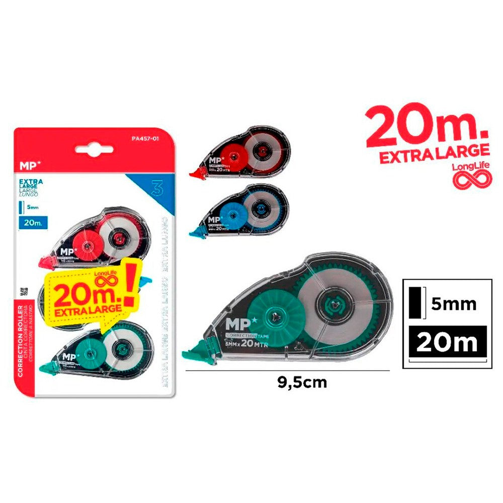 Cinta correctora, 5 mm x 20 m, 3 uds, blister