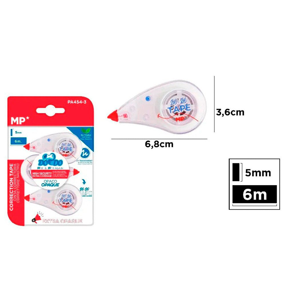 Cinta correctora, extra opaco, 5 mm x 6 m, 3 uds, blister