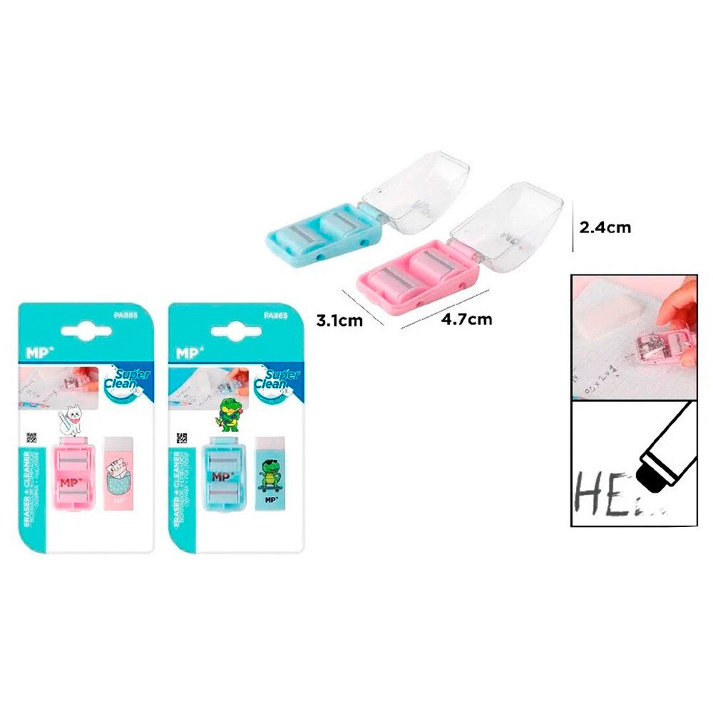 Goma de borrar y limpiador de escritorio, modelos variados, blister