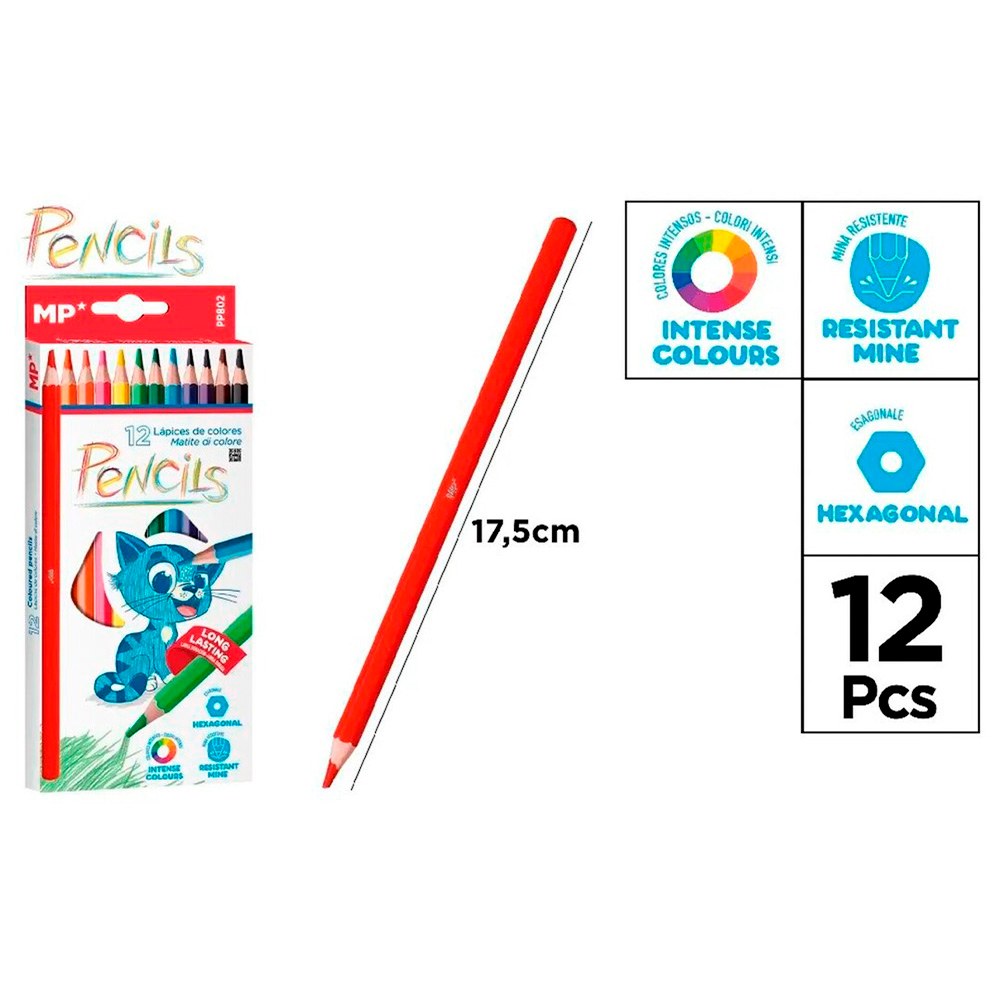 Lápices de colores de madera hexagonales, 12 uds, blister