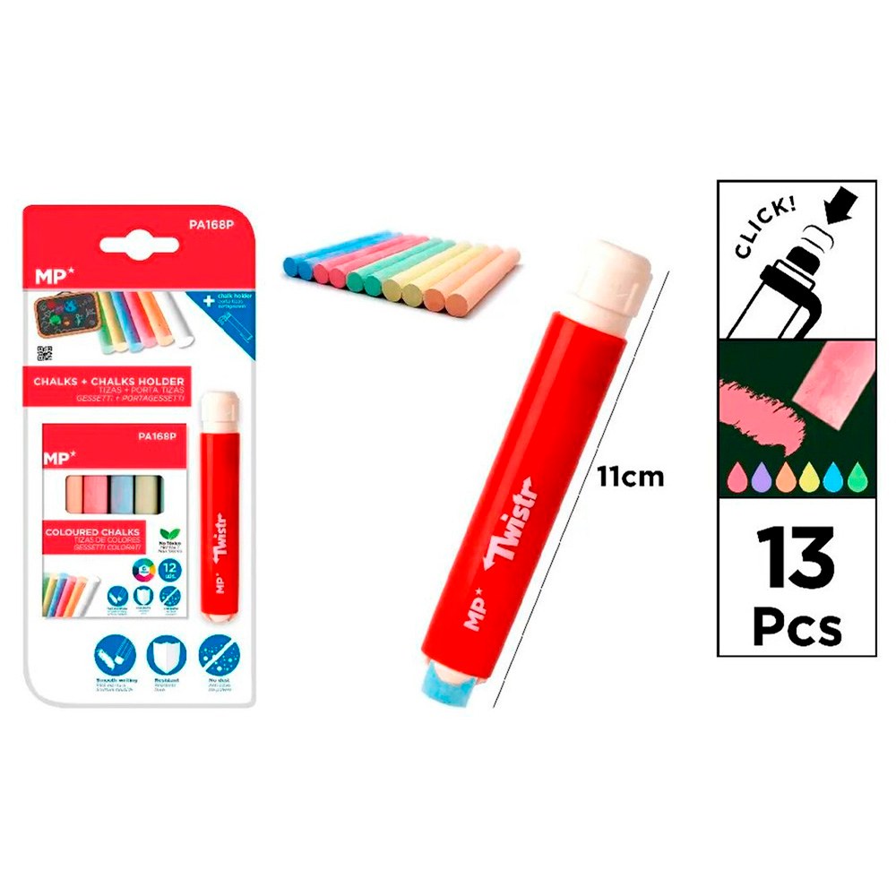 Tizas de 6 colores, 12 uds + porta tiza, blister