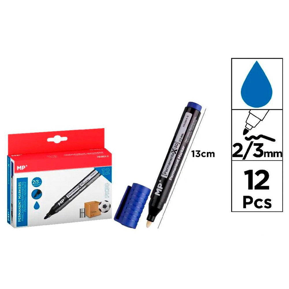 Marcador permanente azul, px30, 12 uds, blister