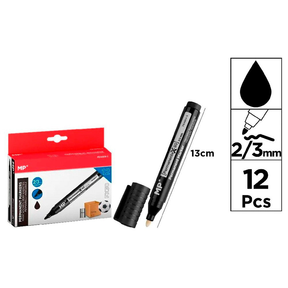 Marcador permanente negro, px30, 12 uds, blister