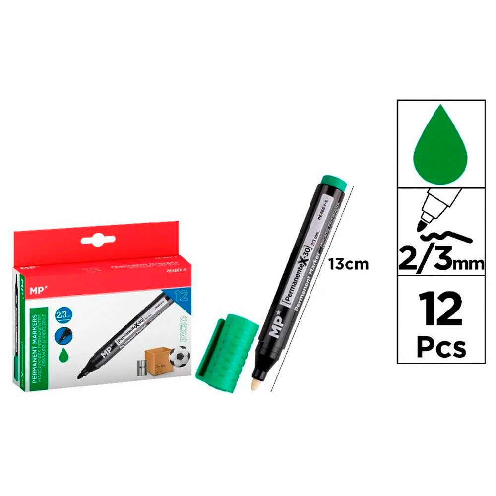 Marcador permanente verde, px30, 12 uds, blister