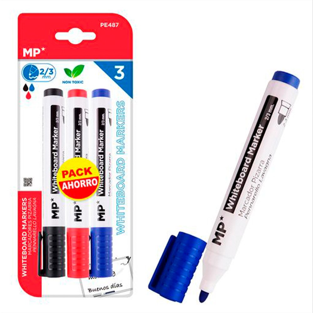Marcadores de colores para pizarra blanca, 3 uds, blister