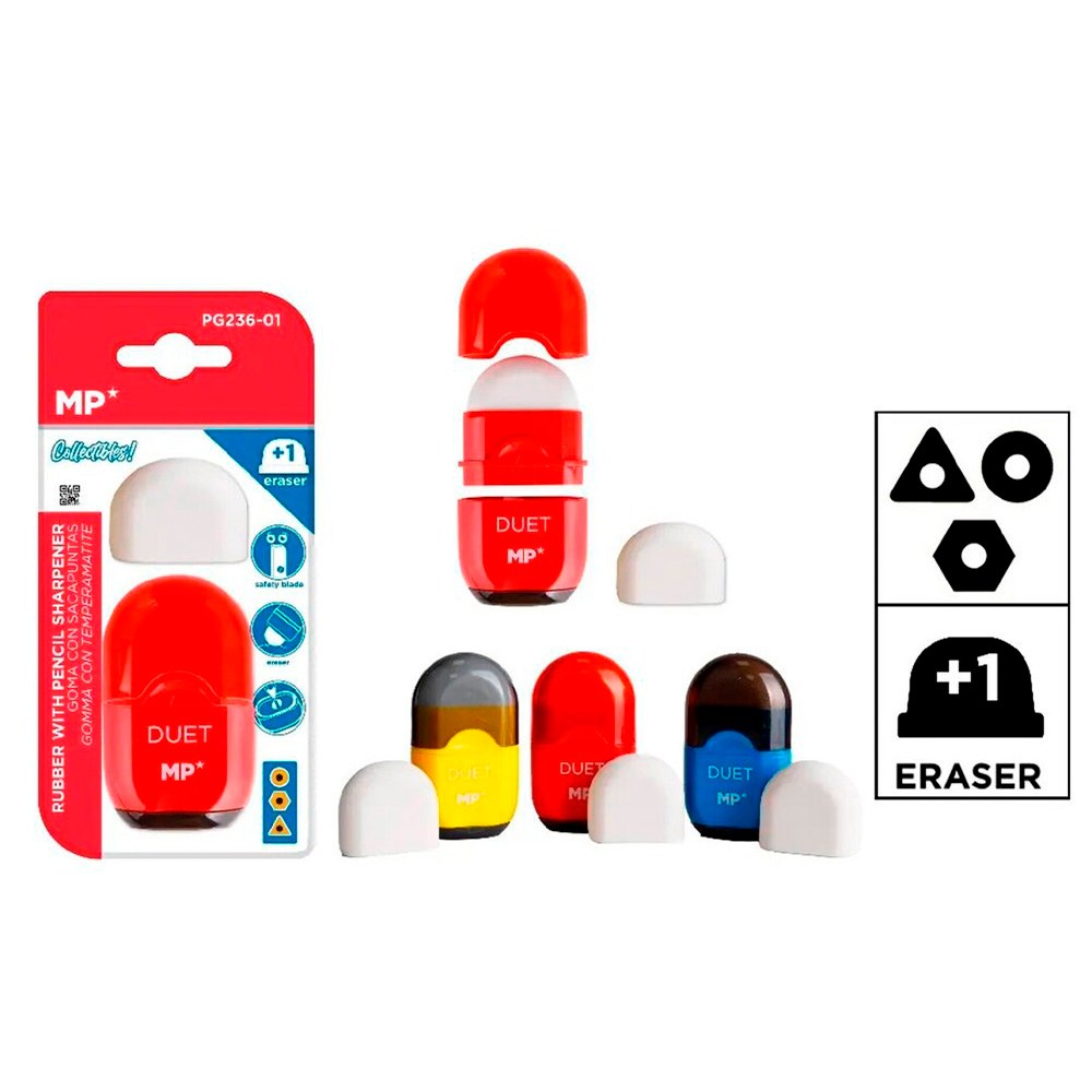 Sacapuntas con depósito y goma, colores surtidos, blister