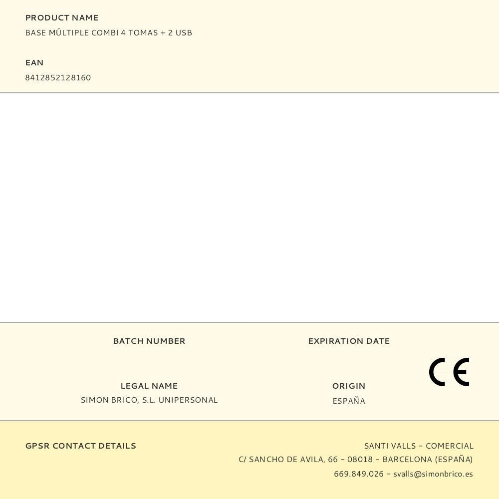 Base múltiple redonda 4 tomas 2p+t schuko, con interruptor+ 2 usb, 1,5 m de cable h05vv-f 3g1,5 mm², 16 a 250 v~, blanca