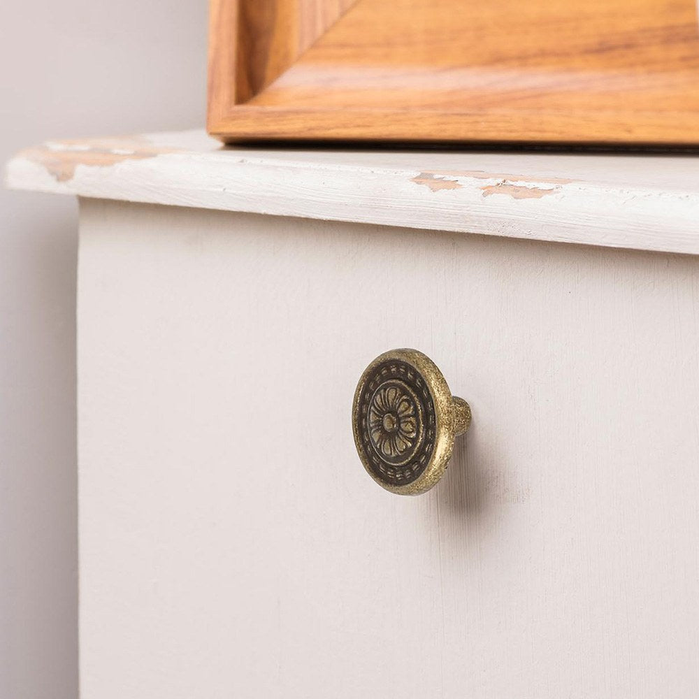 Pomo para mueble, modelo 1093, de zamak con acabado cuero viejo, ø30 mm