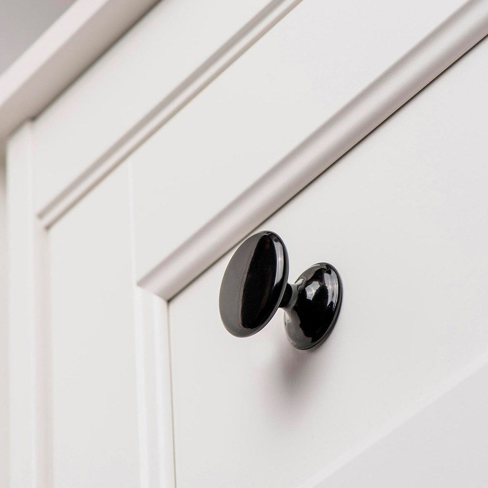 Pomo para mueble, modelo 756, de zamak con acabado negro, ø33 mm
