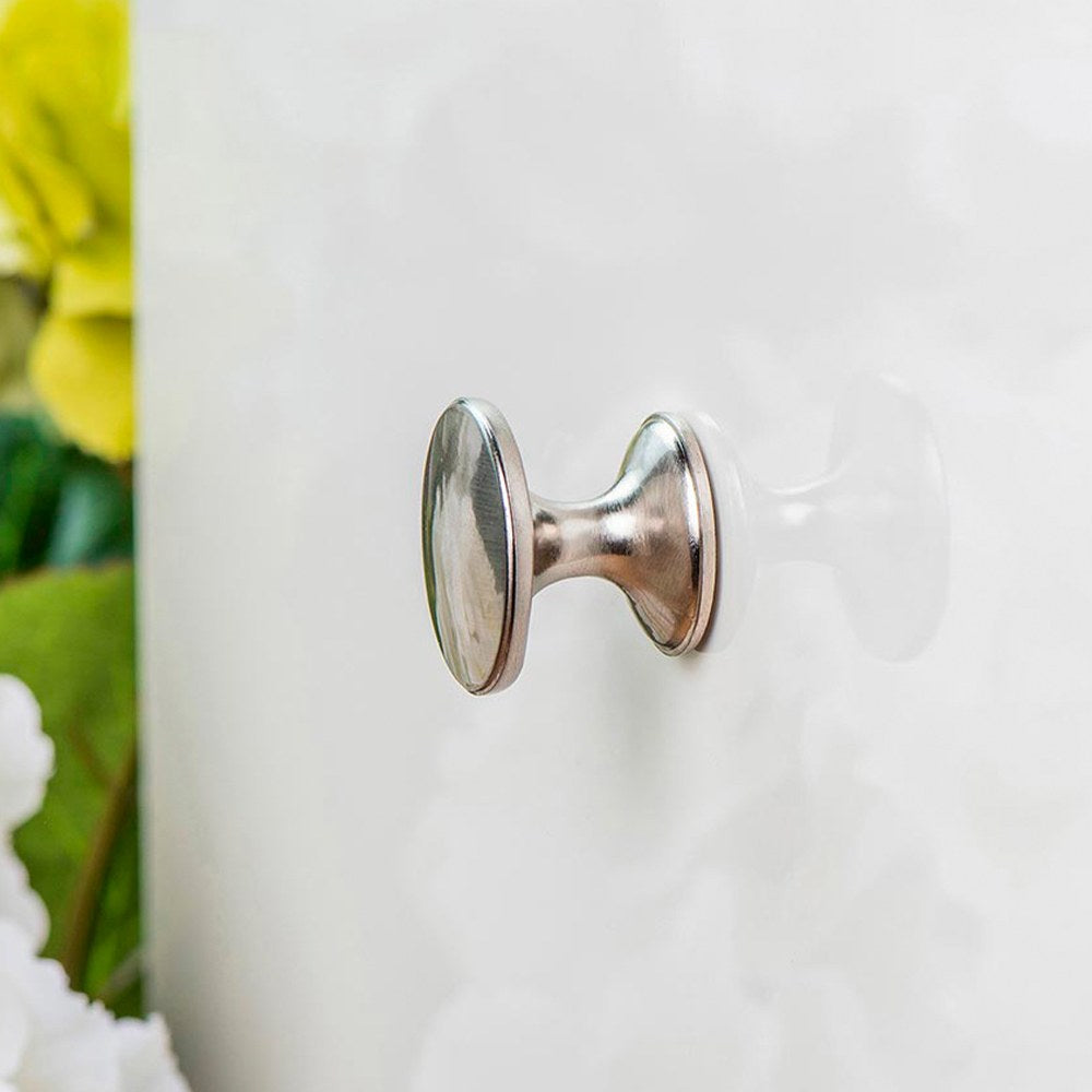Pomo para mueble, modelo 756, de zamak con acabado níquel satinado, ø32 mm