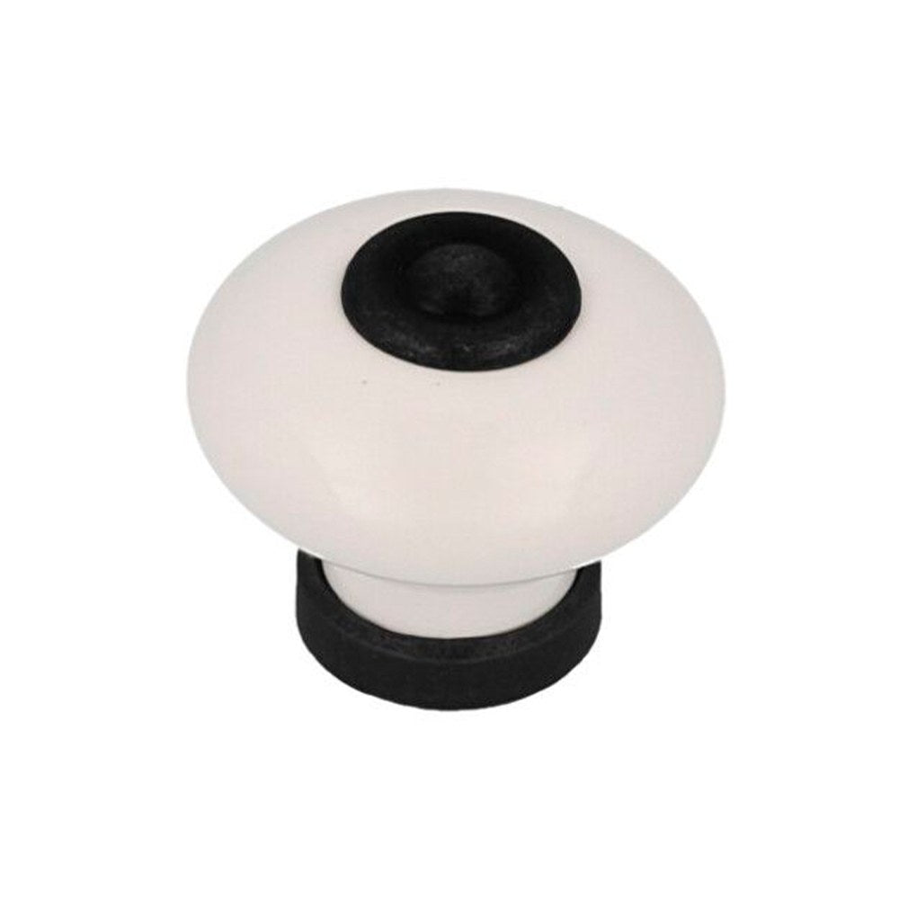 Pomo para mueble, modelo 824, de porcelana y metal con acabado negro mate y blanco, ø31 mm
