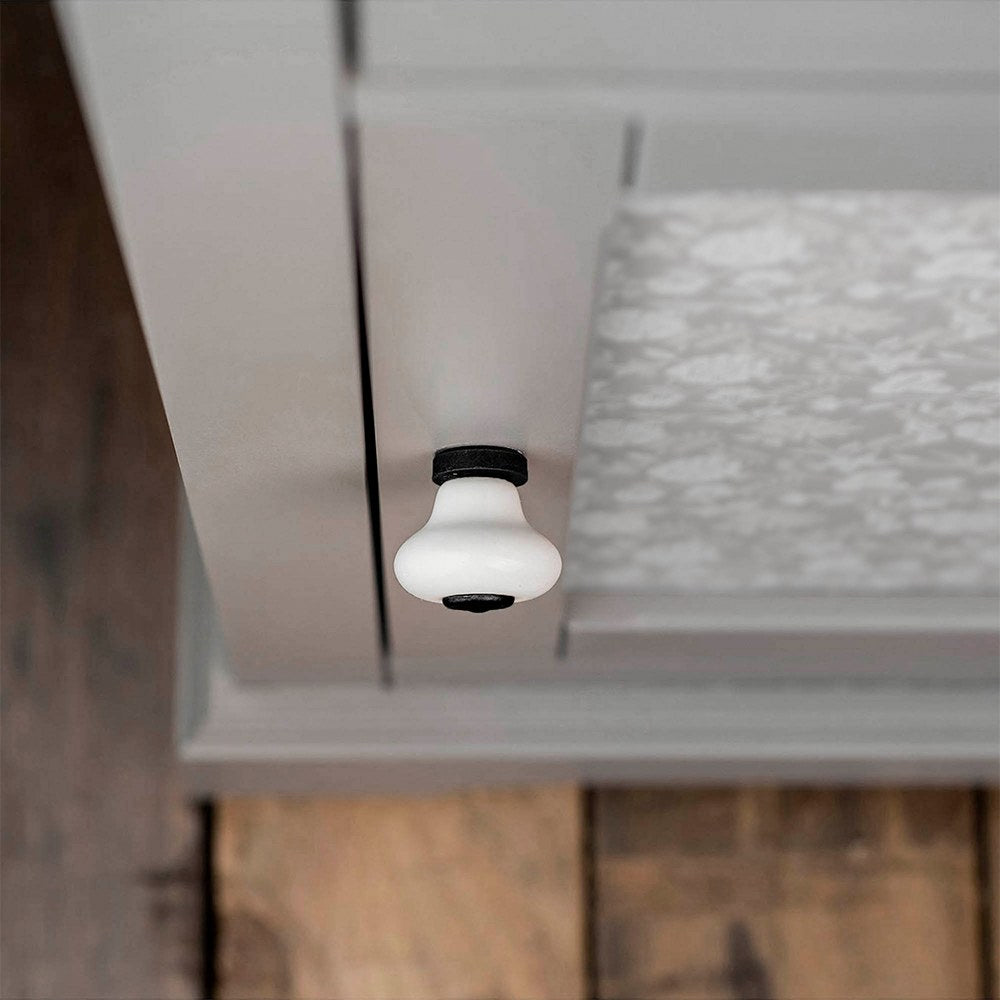 Pomo para mueble, modelo 824, de porcelana y metal con acabado negro mate y blanco, ø31 mm