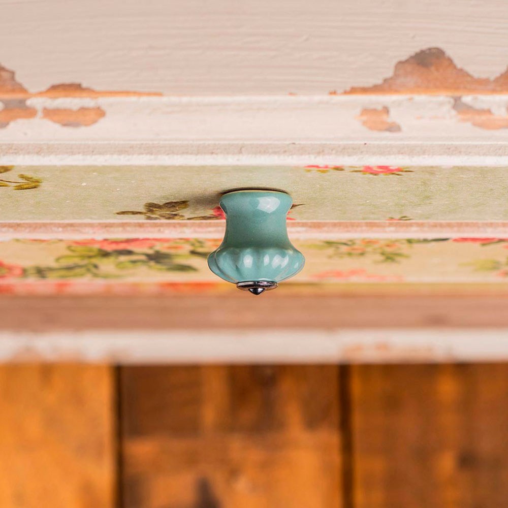 Pomo para mueble, modelo e524, de porcelana y acero con acabado azul grisáceo, ø28 mm