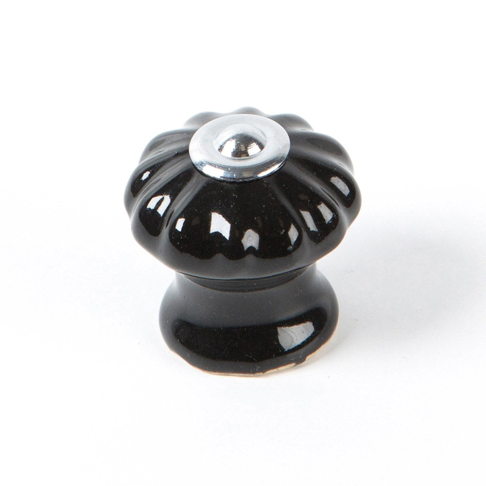 Pomo para mueble, modelo e524, de porcelana y acero con acabado negro, ø28 mm
