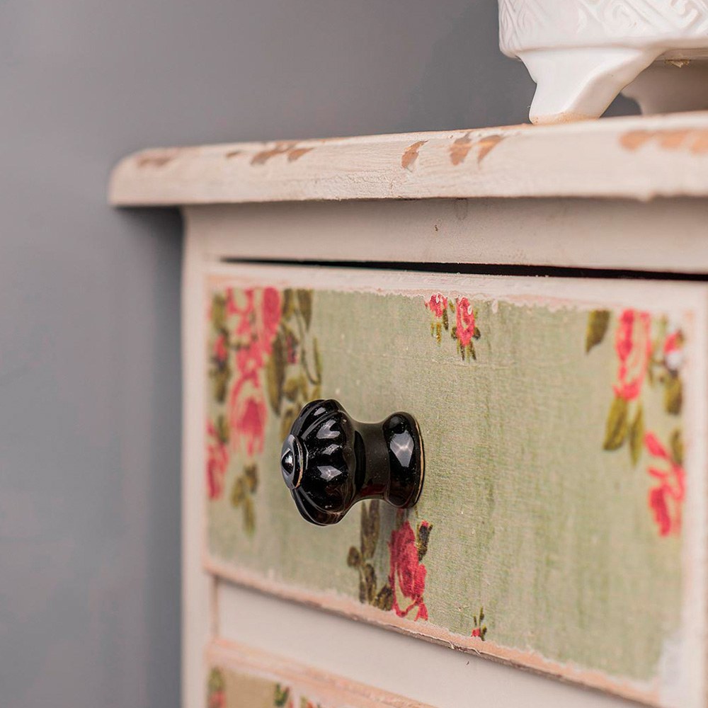 Pomo para mueble, modelo e524, de porcelana y acero con acabado negro, ø28 mm