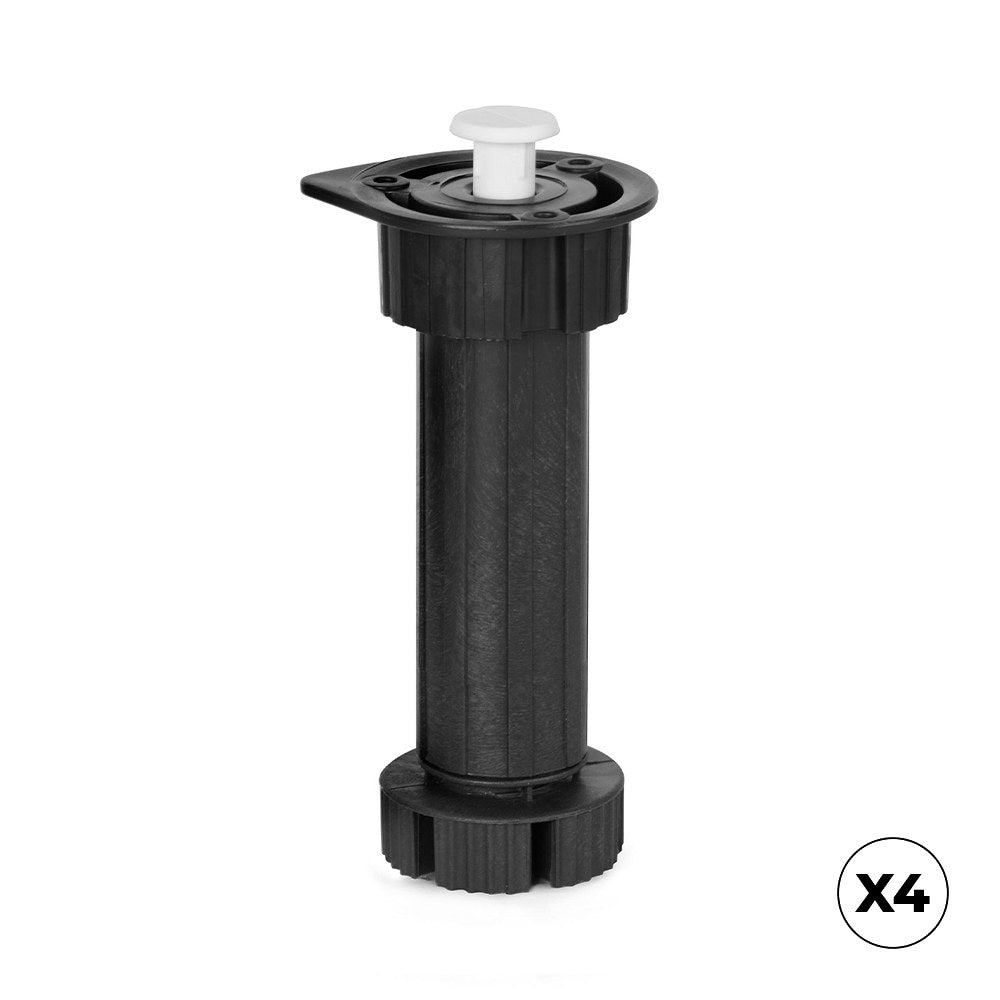 Pata regulable para mueble de cocina, modelo 409, de abs con tapón y acabado negro, ø49 x 138/158 mm, blíster 4 uds