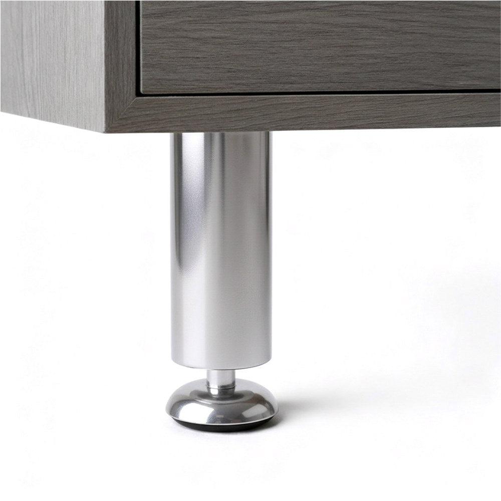 Pata redonda de aluminio, regulable, modelo 413, con acabado cromo brillo, ø50 x 150/155 mm