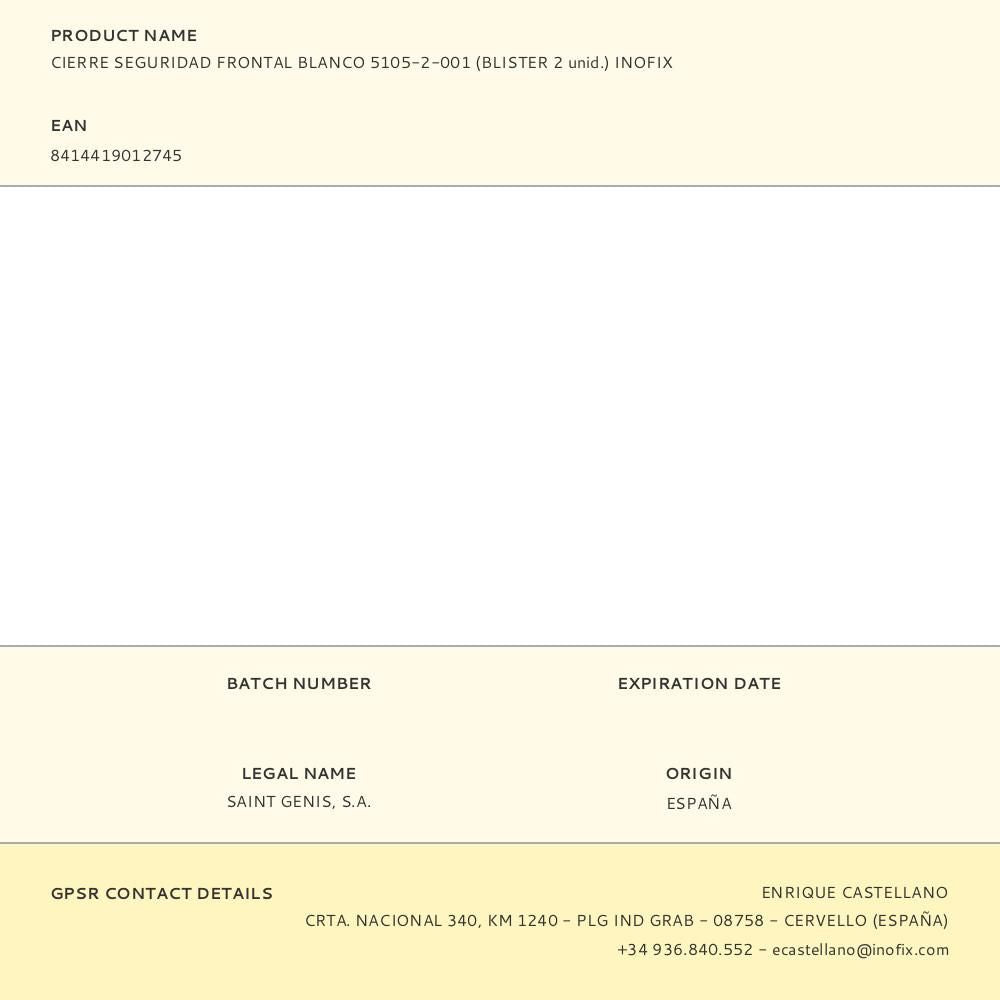 Cierre seguridad, multiuso frontal, modelo 5105, blanco, 17 x 246 x 57 mm, 2 uds, blister