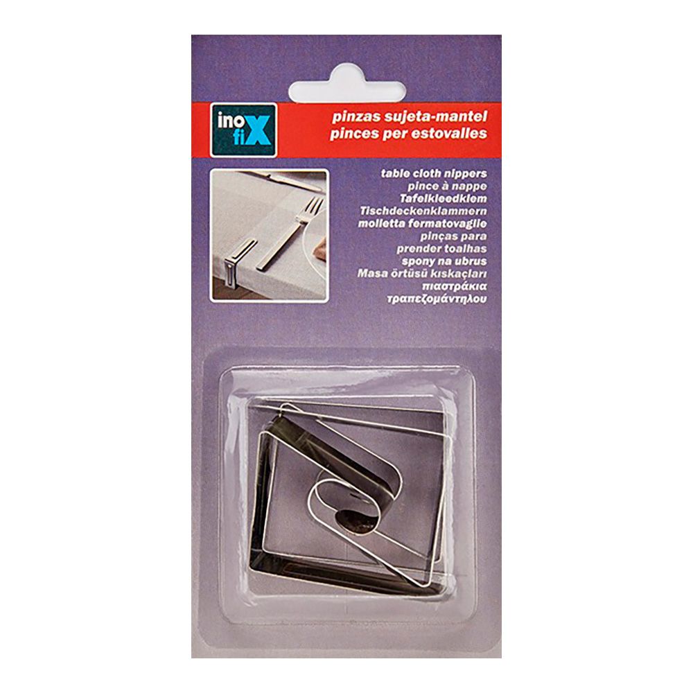 Pinza sujeta mantel metálica, blister 4 uds