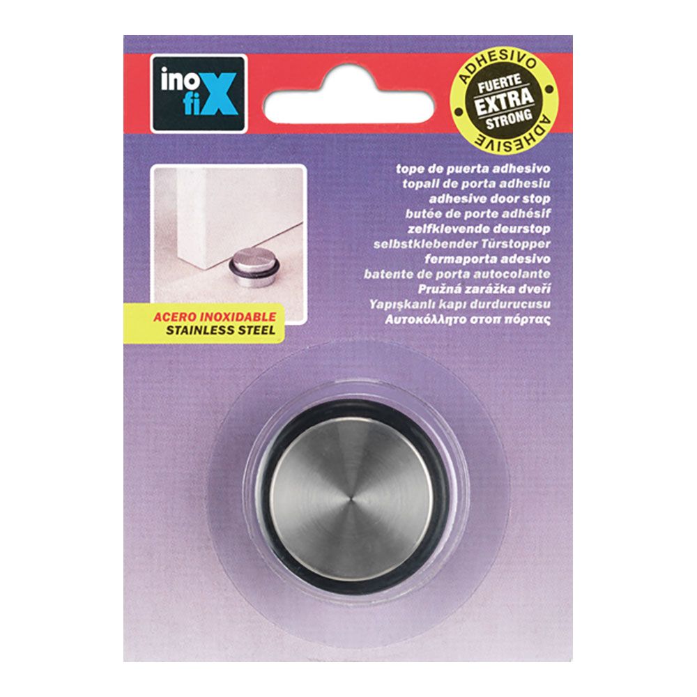 Tope de puerta, de acero inoxidable, fijación con adhesivo, blister