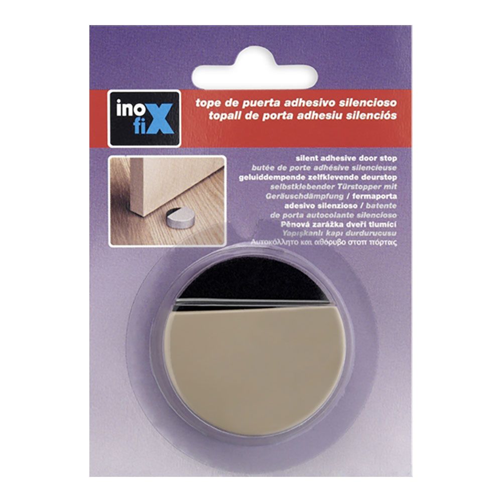Tope de puerta, de espuma con acabado beige, silencioso, fijación con adhesivo, blister